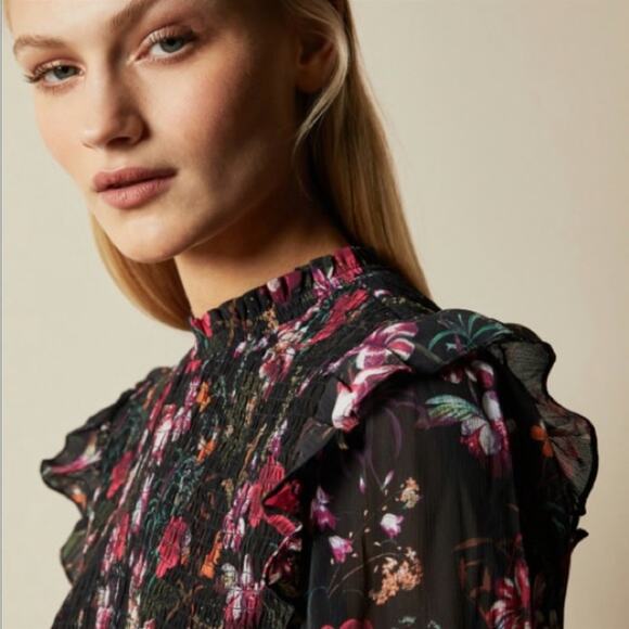 Ted Baker Enyya Fern Forest Floral High Neck Smock Blouse 4 / US 10 L - Picture 2 of 12